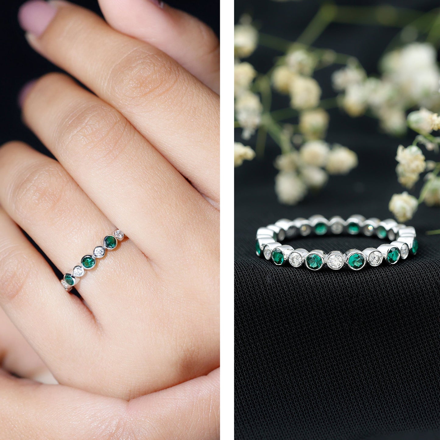 Alternating Set Lab Emerald and Moissanite Full Eternity Ring