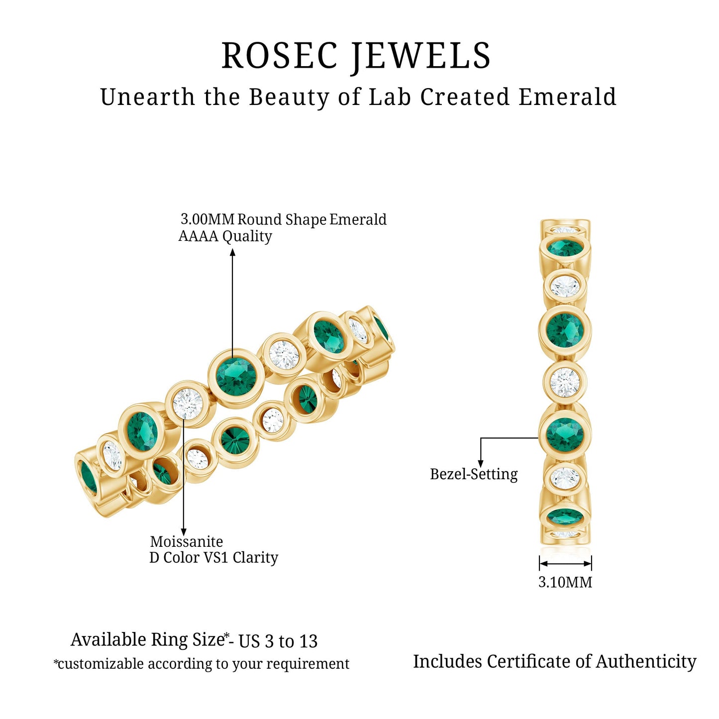 Alternating Set Lab Emerald and Moissanite Full Eternity Ring