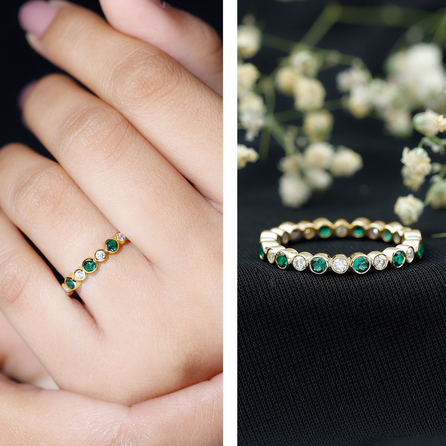 Alternating Set Lab Emerald and Moissanite Full Eternity Ring