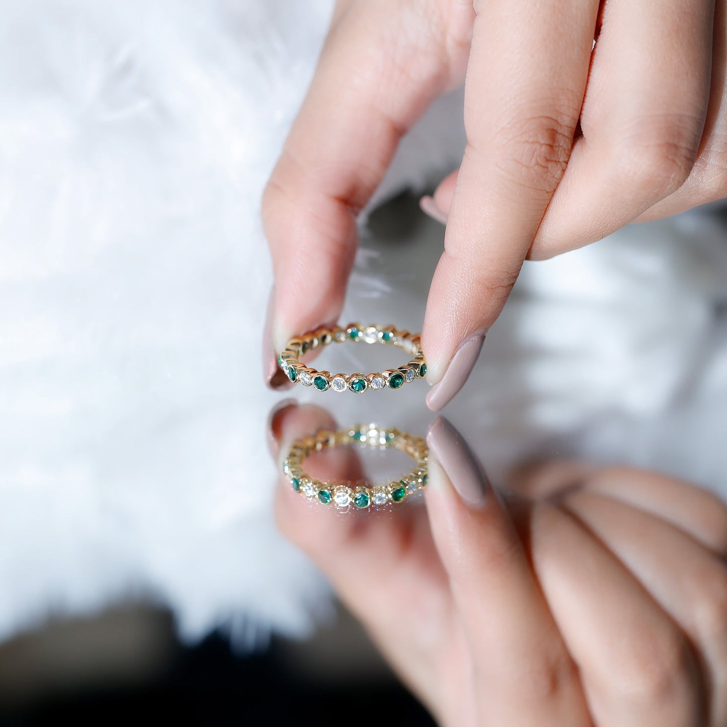 Alternating Set Lab Emerald and Moissanite Full Eternity Ring