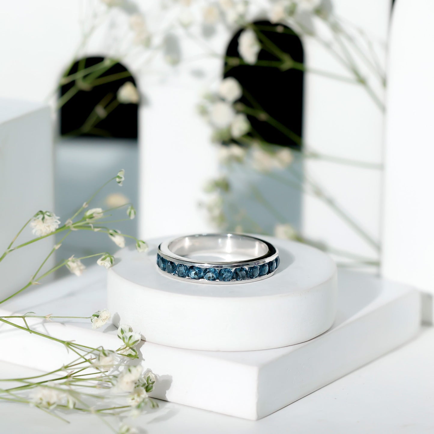 Natural London Blue Topaz Channel Set Eternity Band