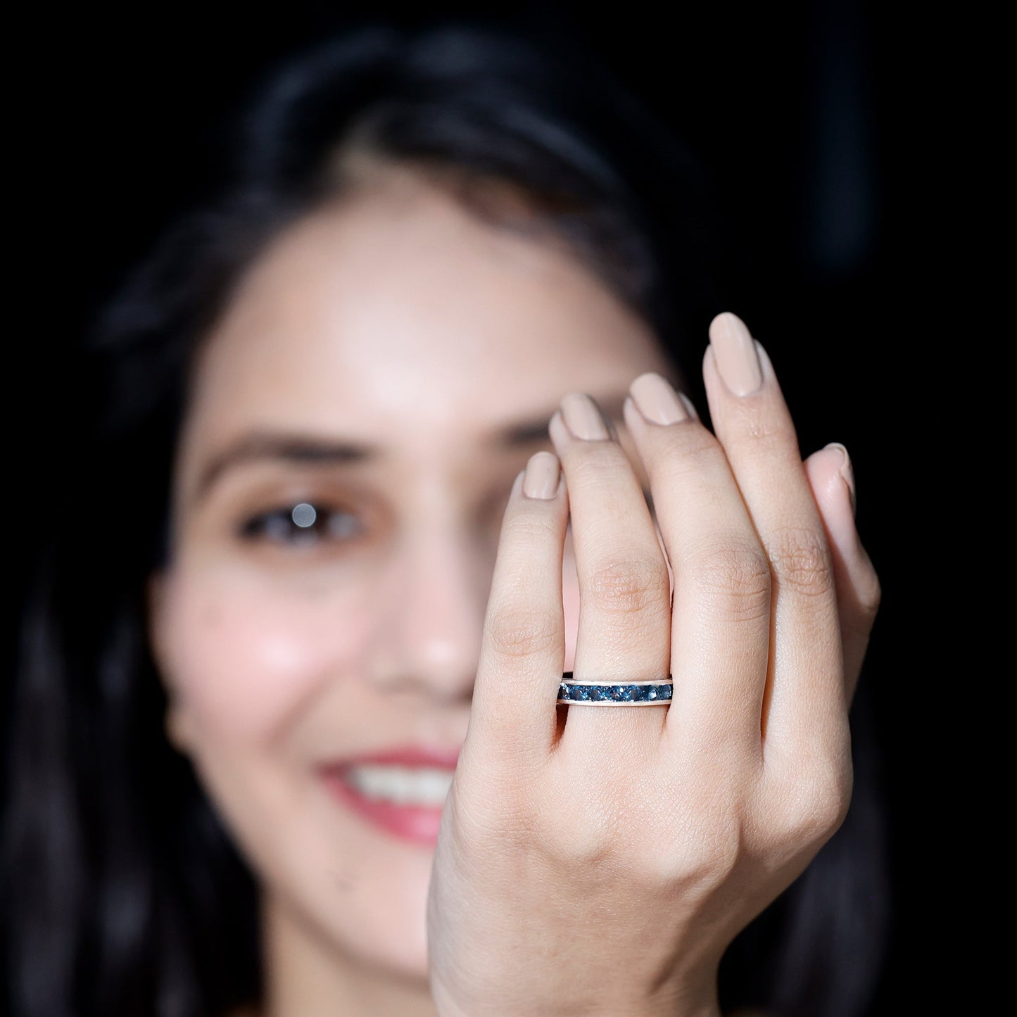 Natural London Blue Topaz Channel Set Eternity Band