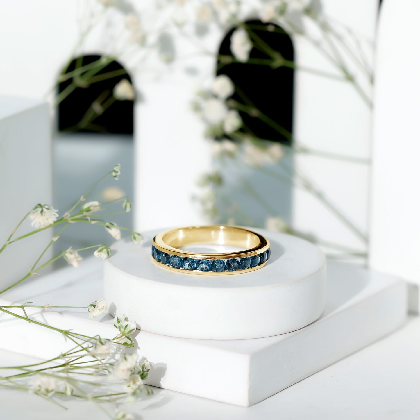 Natural London Blue Topaz Channel Set Eternity Band