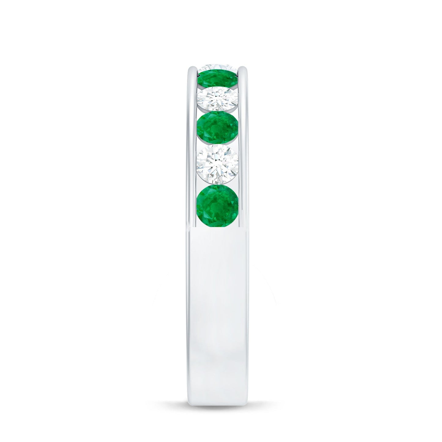 Channel Set Emerald and Diamond Half Eternity Band Ring