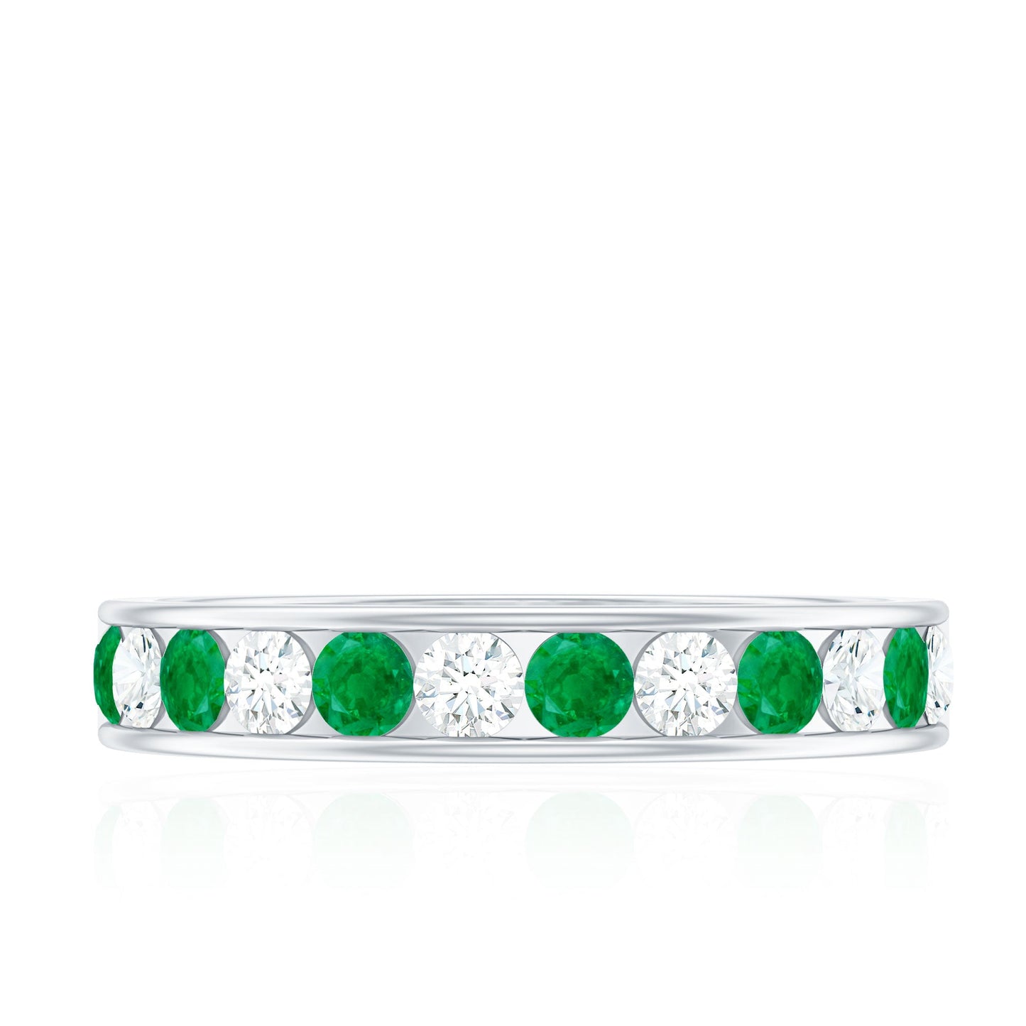 Channel Set Emerald and Diamond Half Eternity Band Ring
