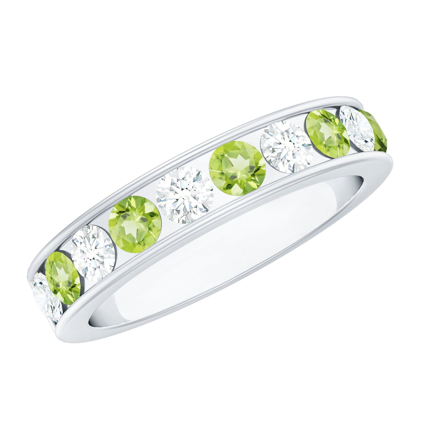 Channel Set Peridot and Diamond Half Eternity Ring for Women