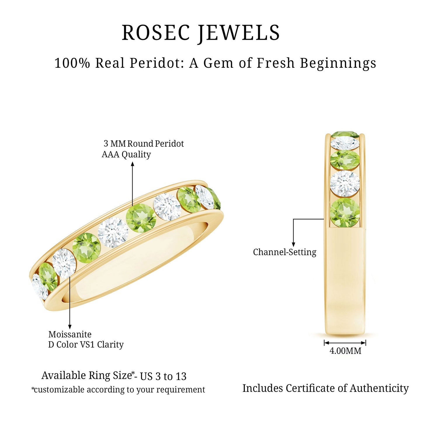 Channel Set Peridot and Diamond Half Eternity Ring for Women
