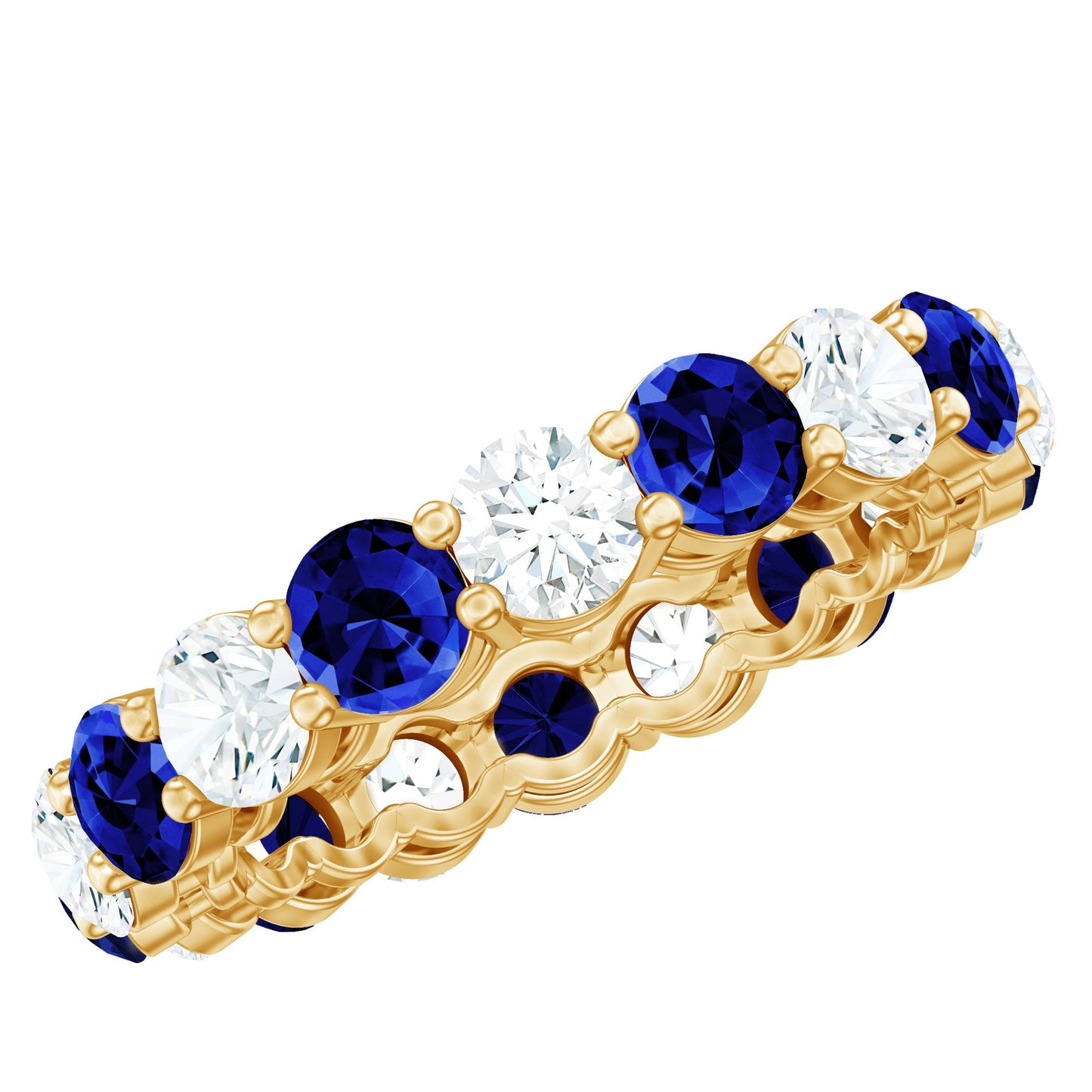 Certified Round Lab Grown Blue Sapphire Eternity Band Ring with Moissanite
