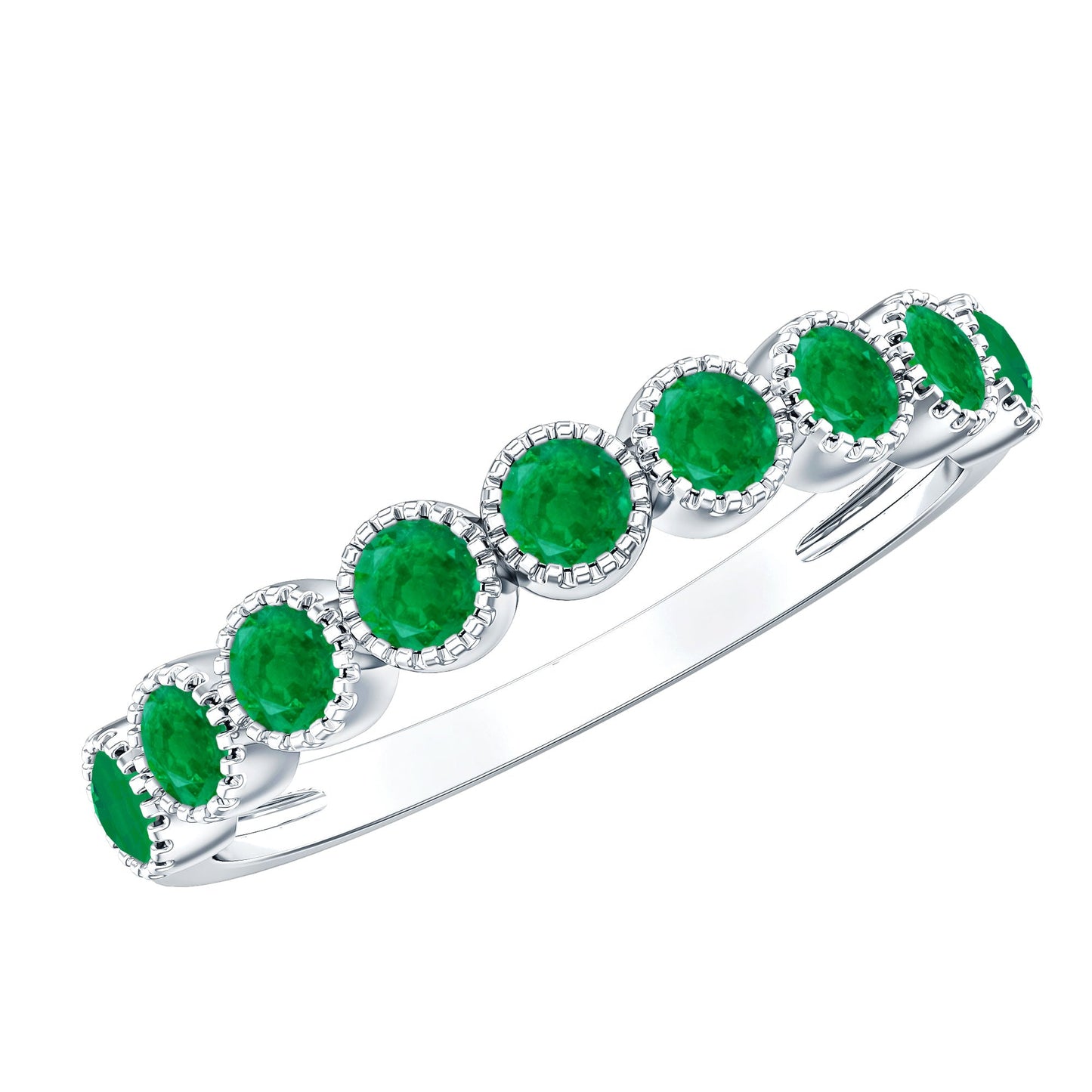 Milgrain Bezel Set Round Emerald Eternity Wedding Band