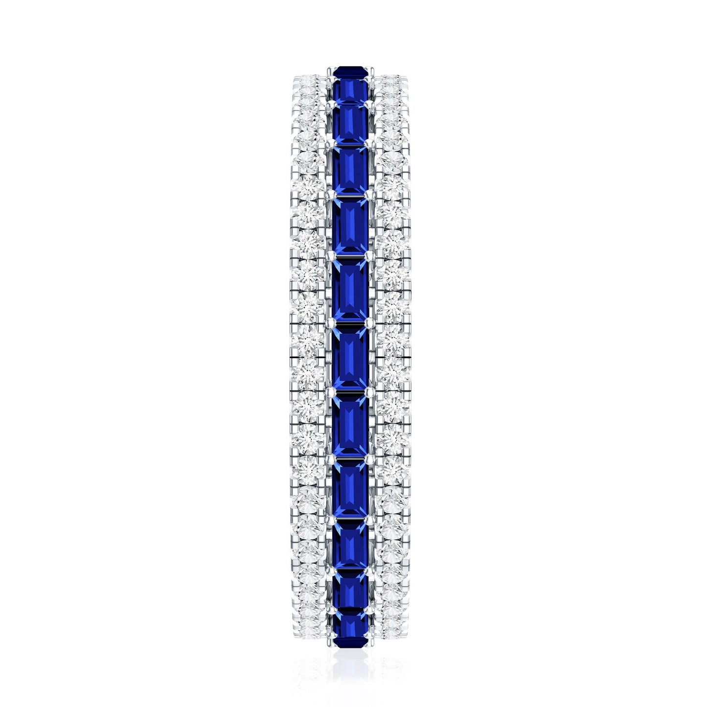 Baguette Cut Lab Grown Blue Sapphire and Moissanite Wedding Band