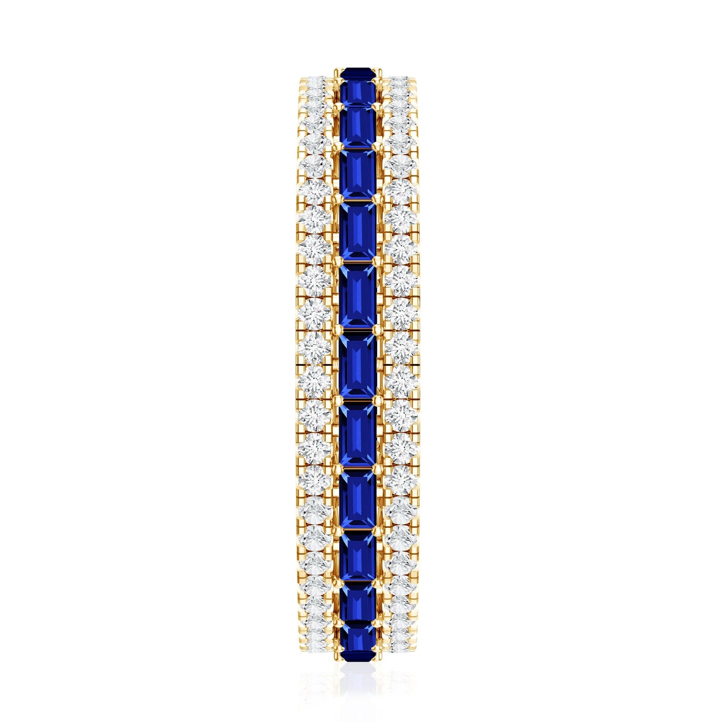Baguette Cut Lab Grown Blue Sapphire and Moissanite Wedding Band