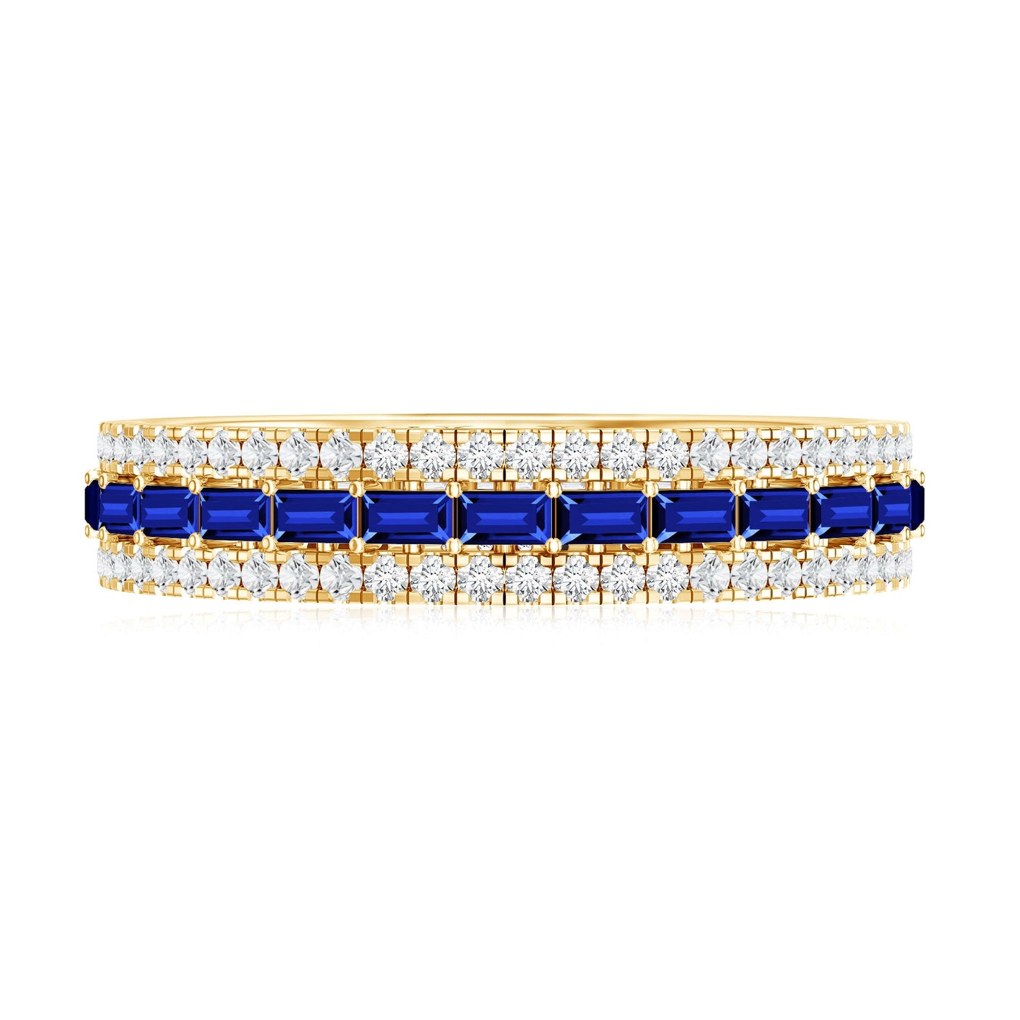 Baguette Cut Lab Grown Blue Sapphire and Moissanite Wedding Band