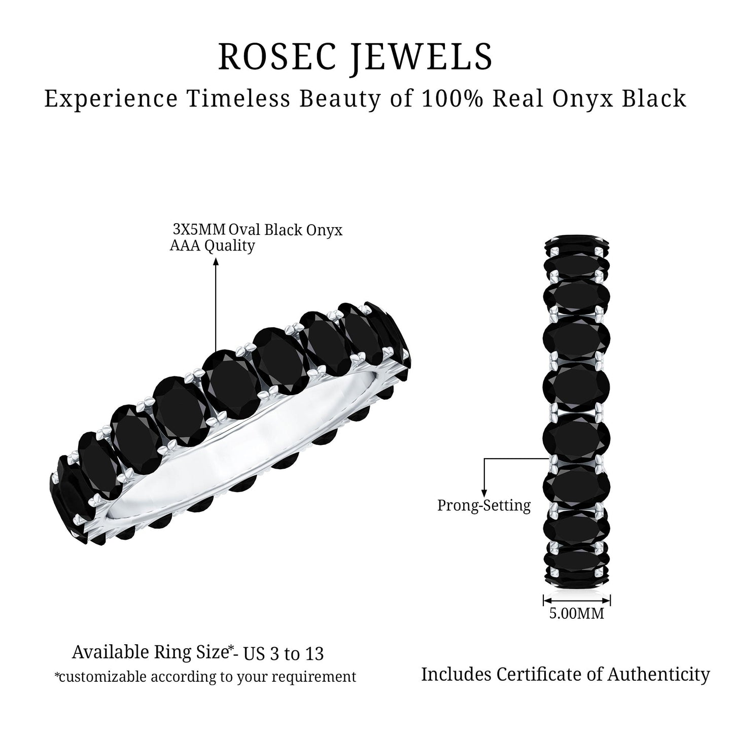 Oval Shaped Black Onyx Wedding Band for Women