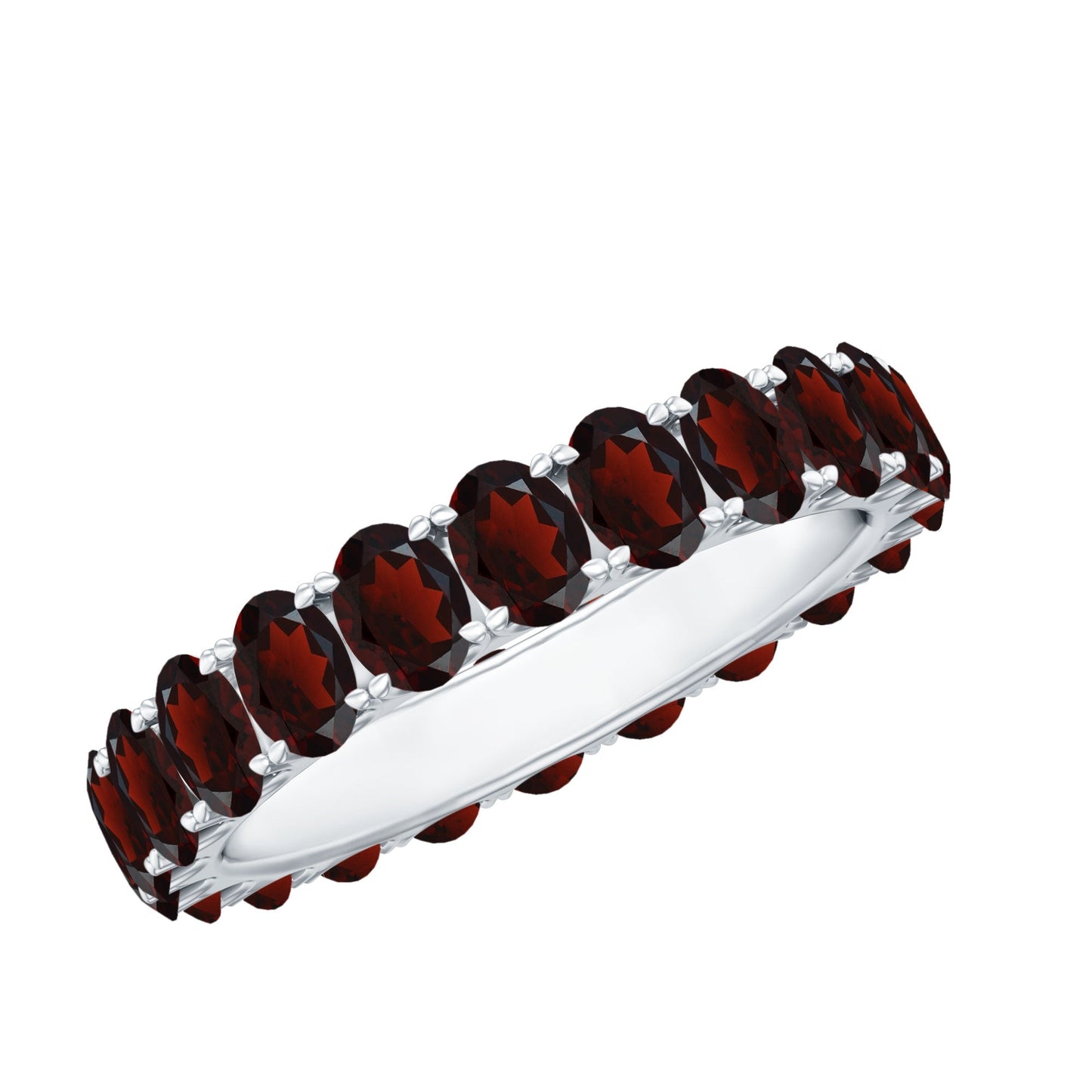 Certified Natural Oval Garnet Eternity Ring for Wedding