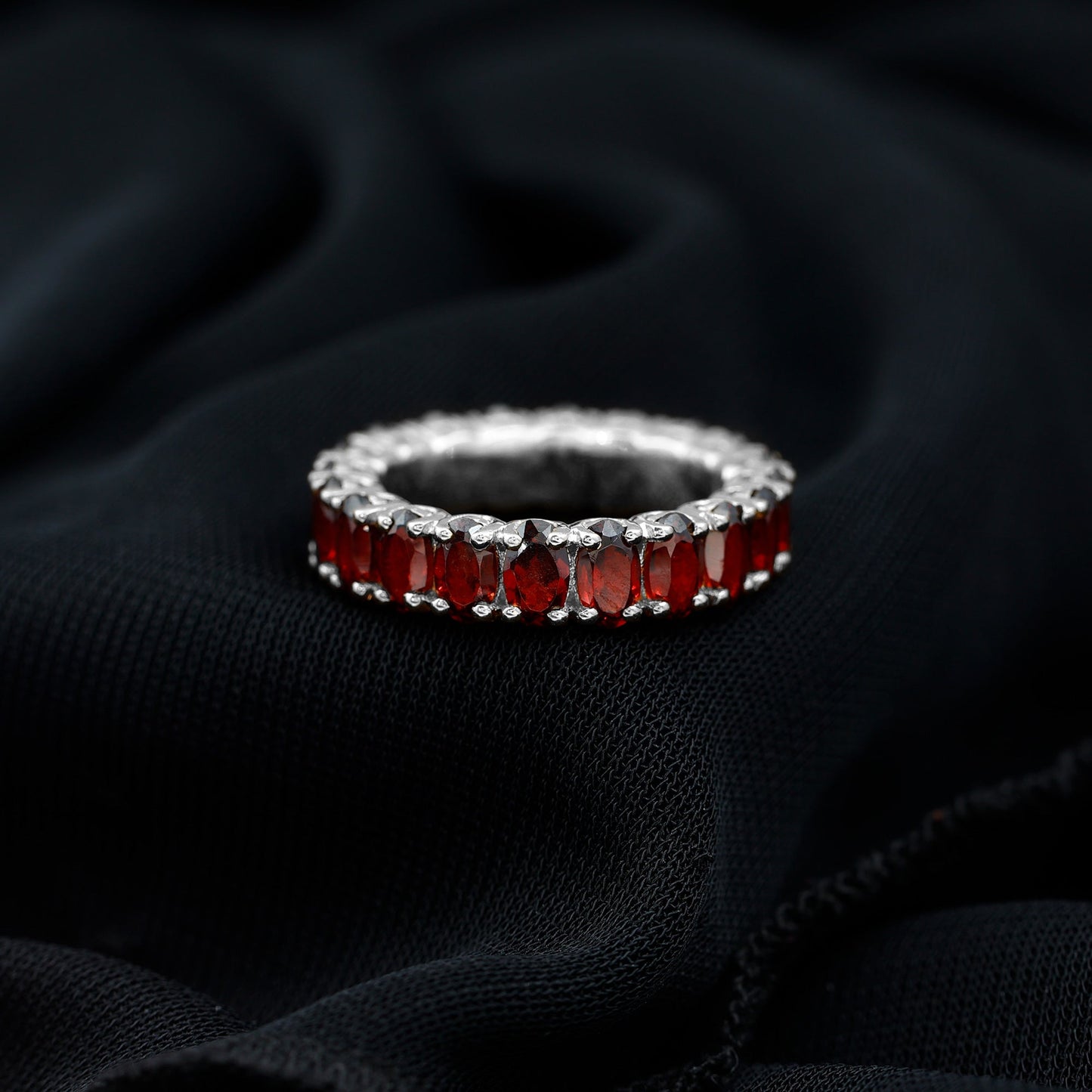 Certified Natural Oval Garnet Eternity Ring for Wedding