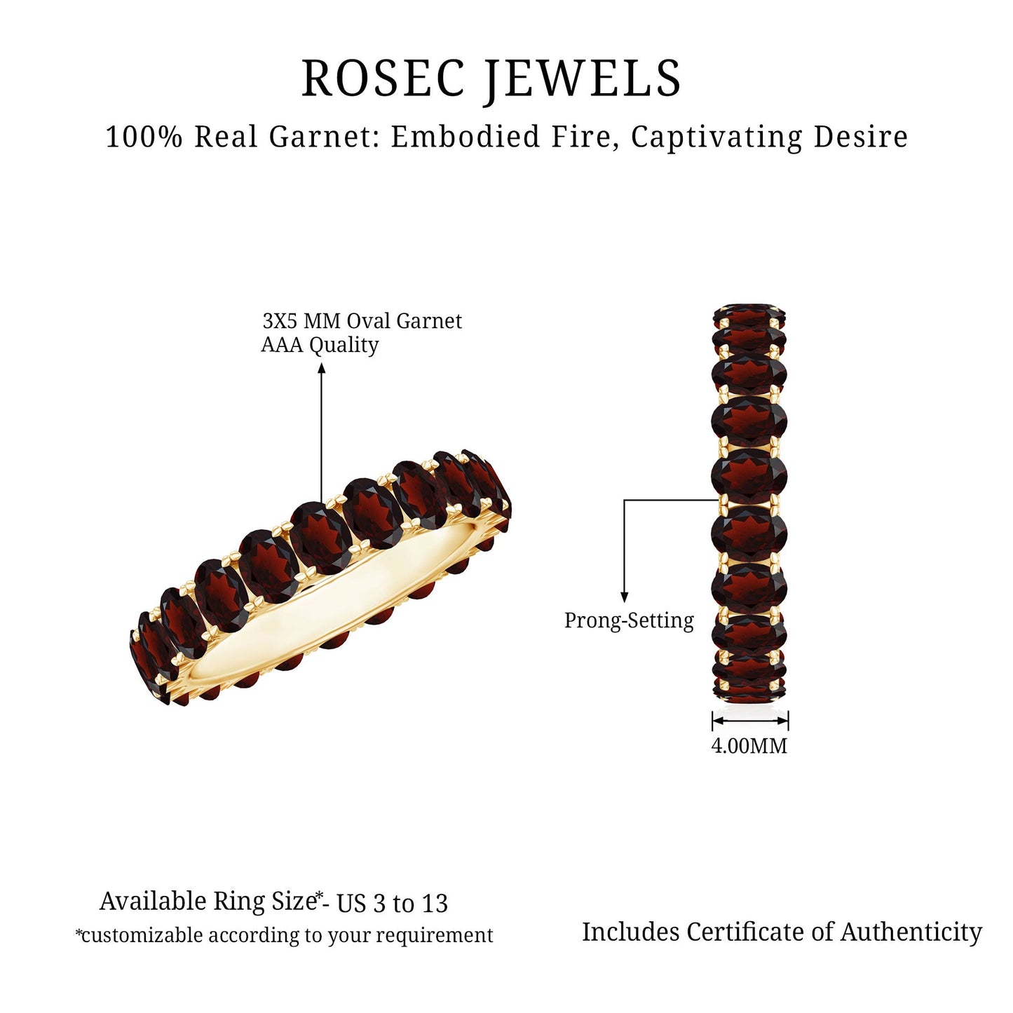 Certified Natural Oval Garnet Eternity Ring for Wedding