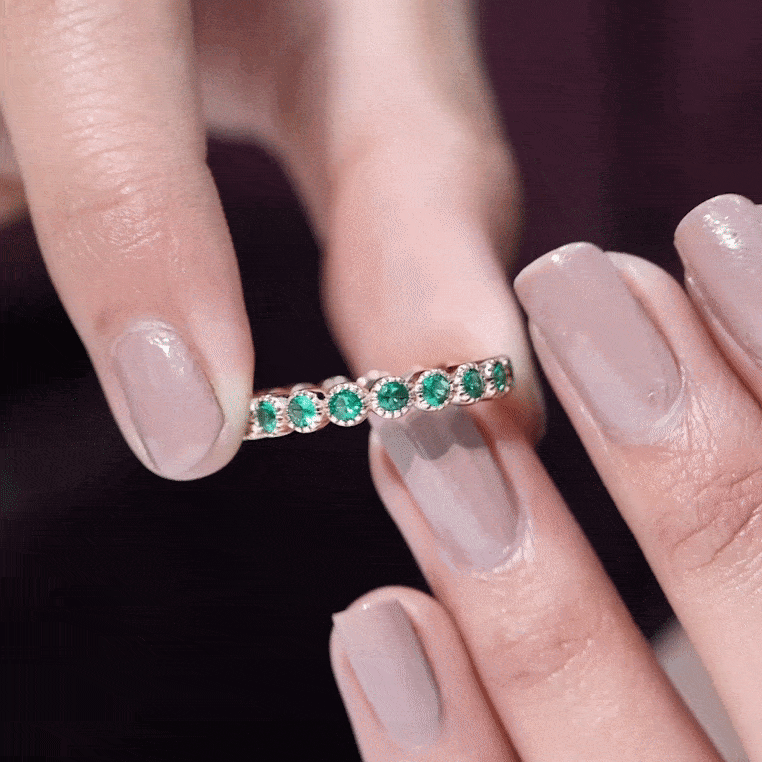 Certified Lab Created Emerald Full Eternity Band Ring in Bezel Setting