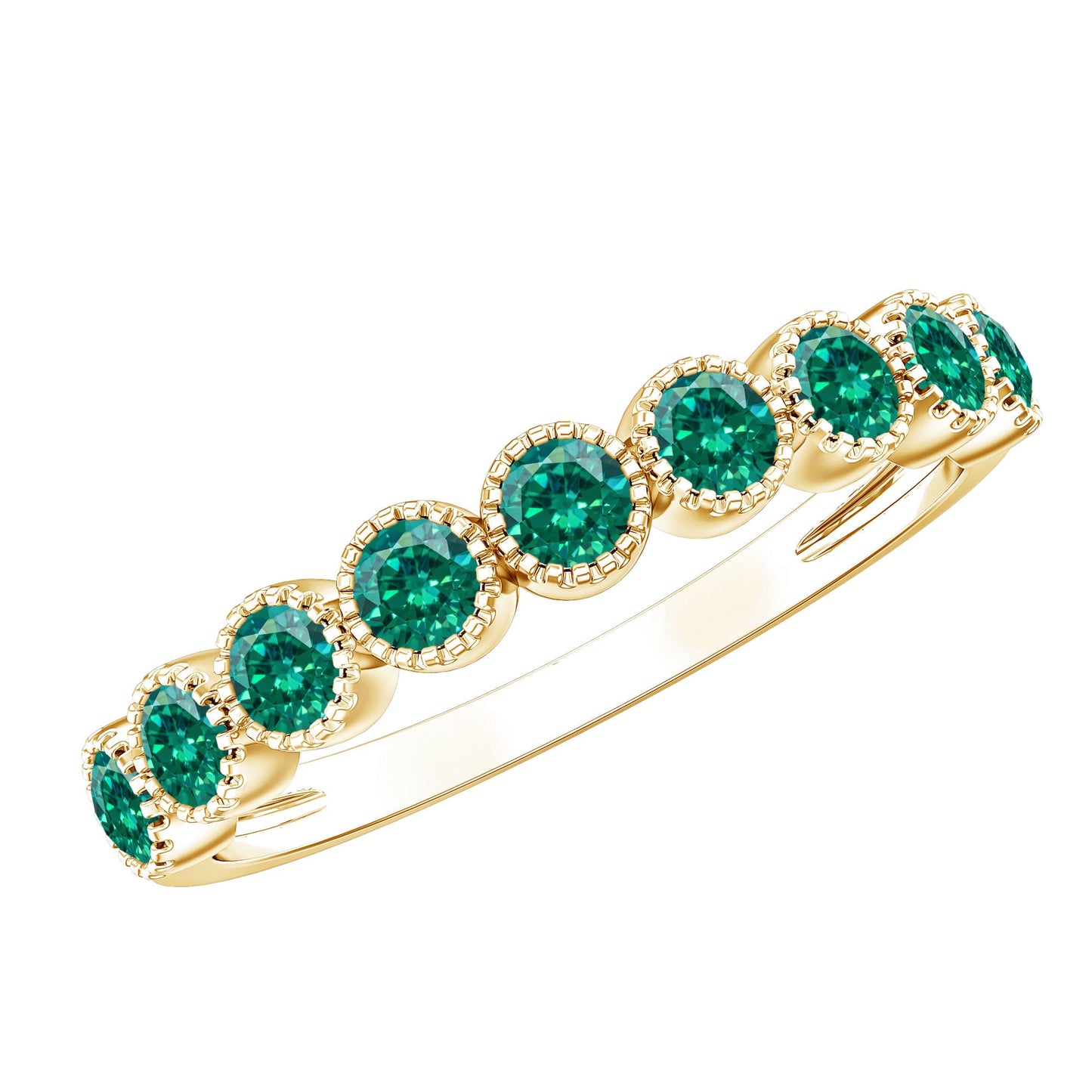 Certified Lab Created Emerald Full Eternity Band Ring in Bezel Setting