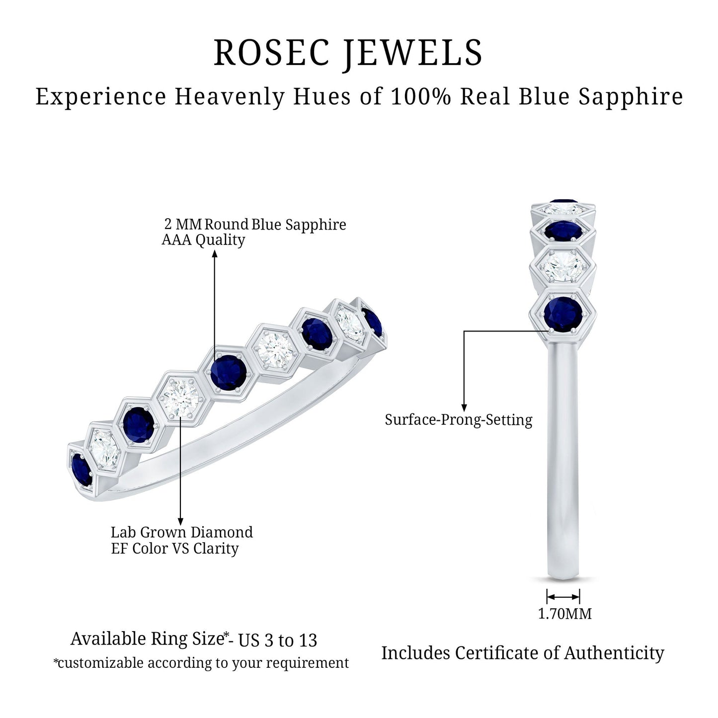 Art Deco Inspired Blue Sapphire and Diamond Geometric Half Eternity Ring