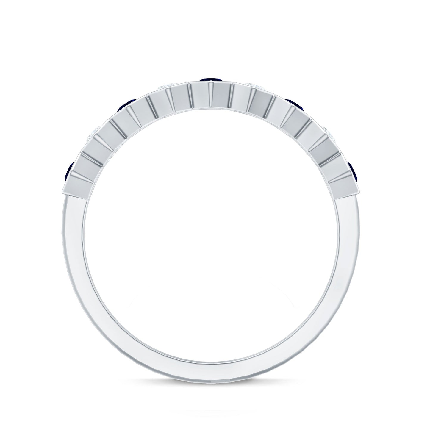 Art Deco Inspired Blue Sapphire and Diamond Geometric Half Eternity Ring