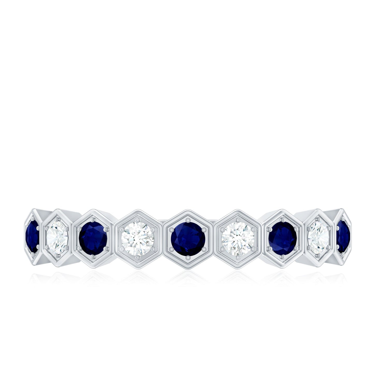 Art Deco Inspired Blue Sapphire and Diamond Geometric Half Eternity Ring