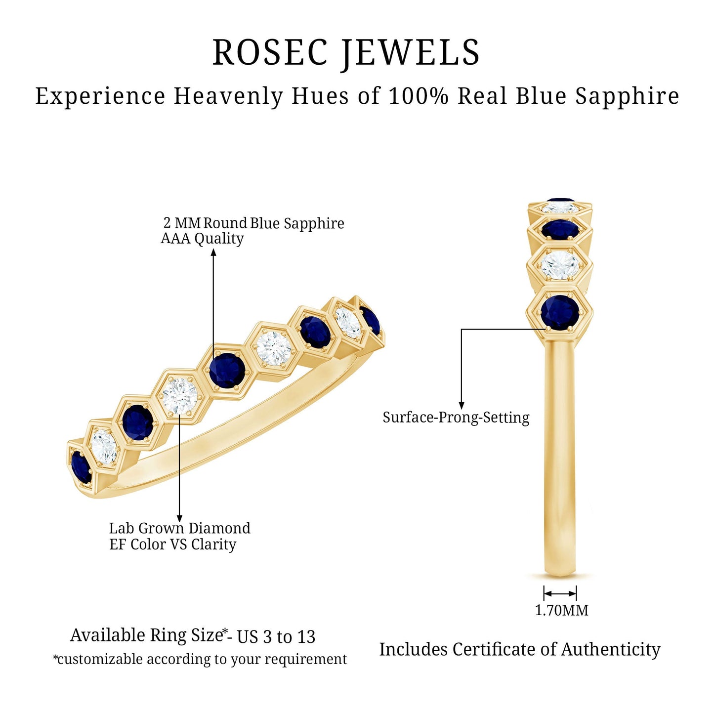 Art Deco Inspired Blue Sapphire and Diamond Geometric Half Eternity Ring