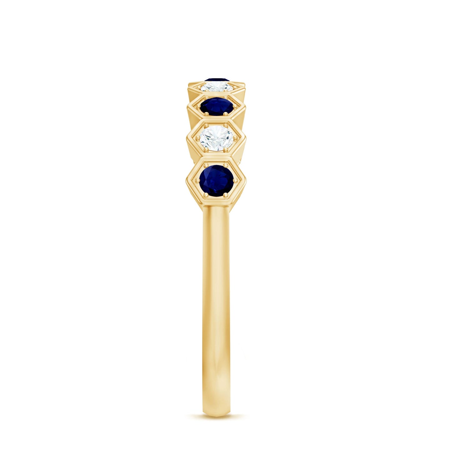 Art Deco Inspired Blue Sapphire and Diamond Geometric Half Eternity Ring