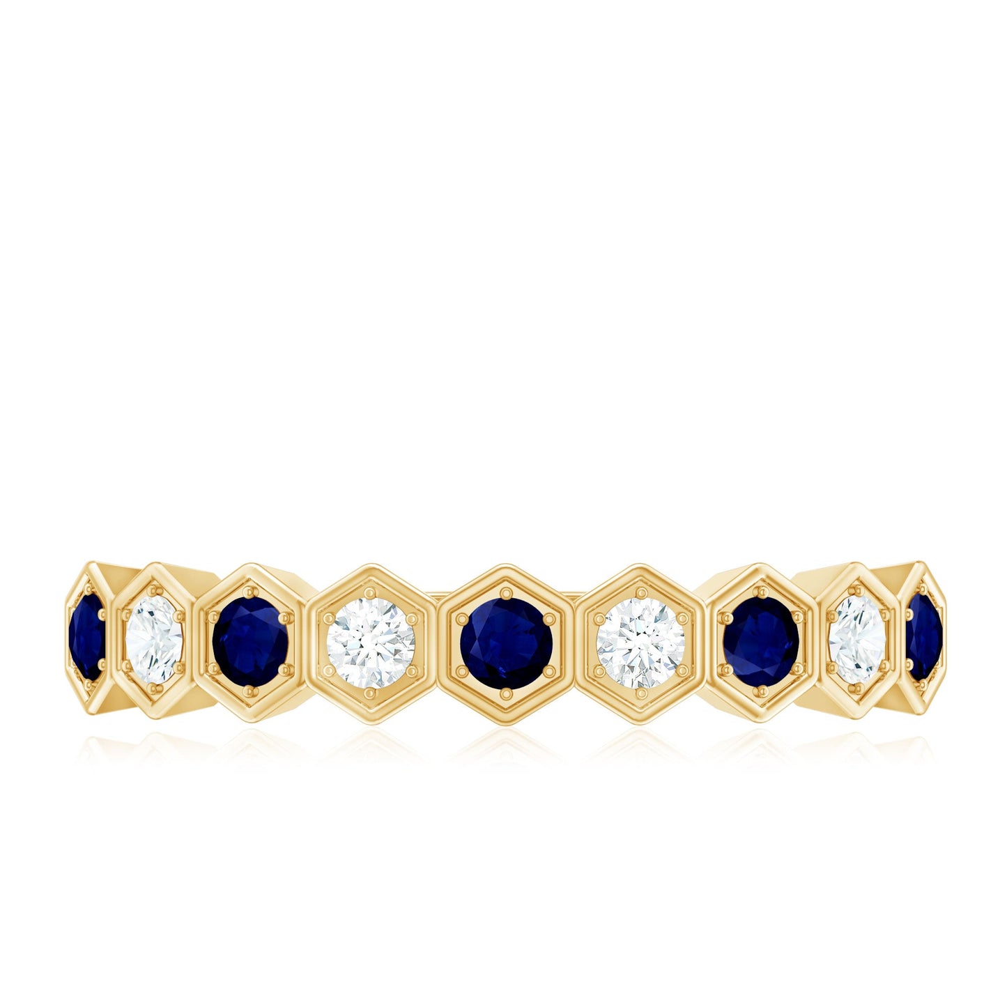 Art Deco Inspired Blue Sapphire and Diamond Geometric Half Eternity Ring