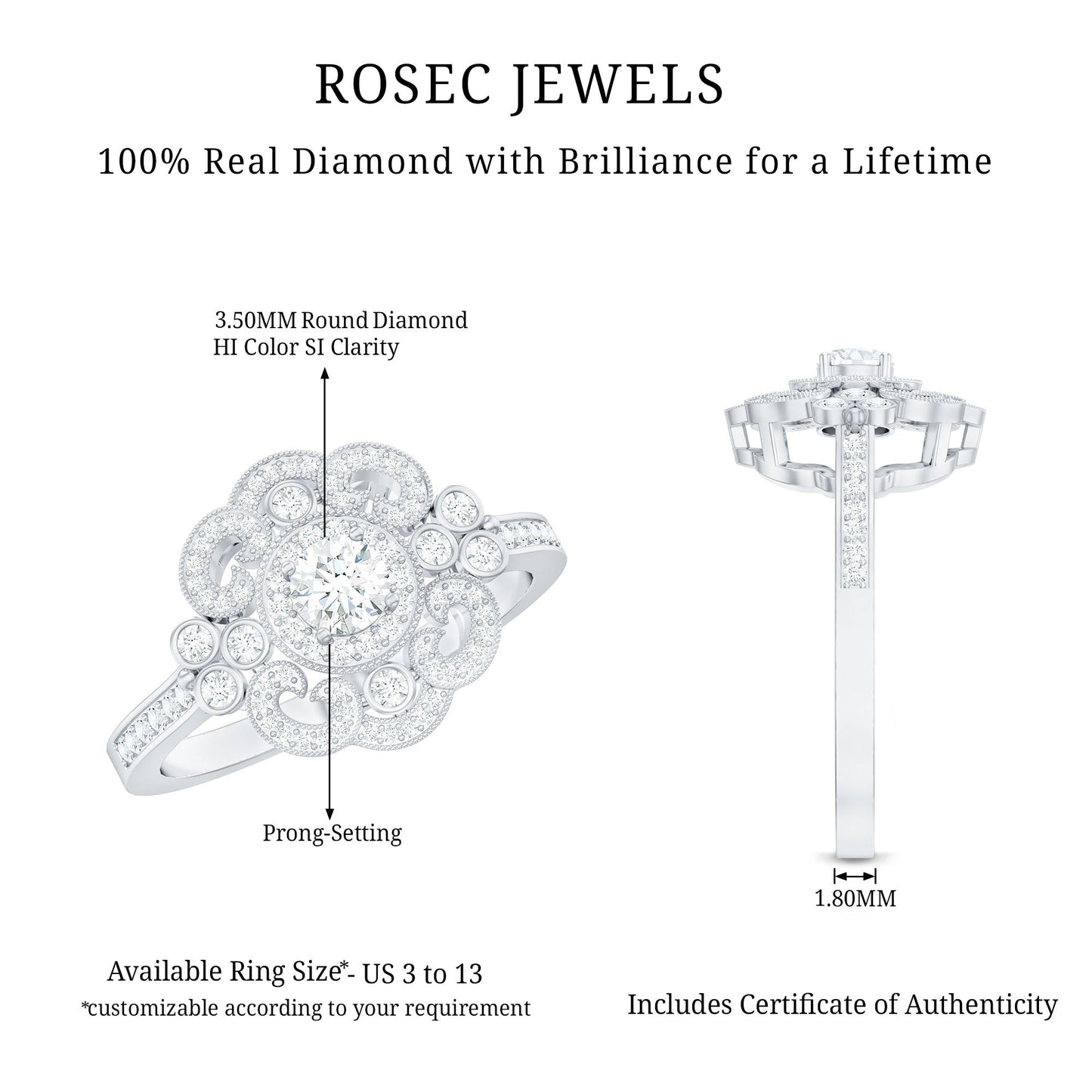 Vintage Looking Diamond Engagement Ring for Women