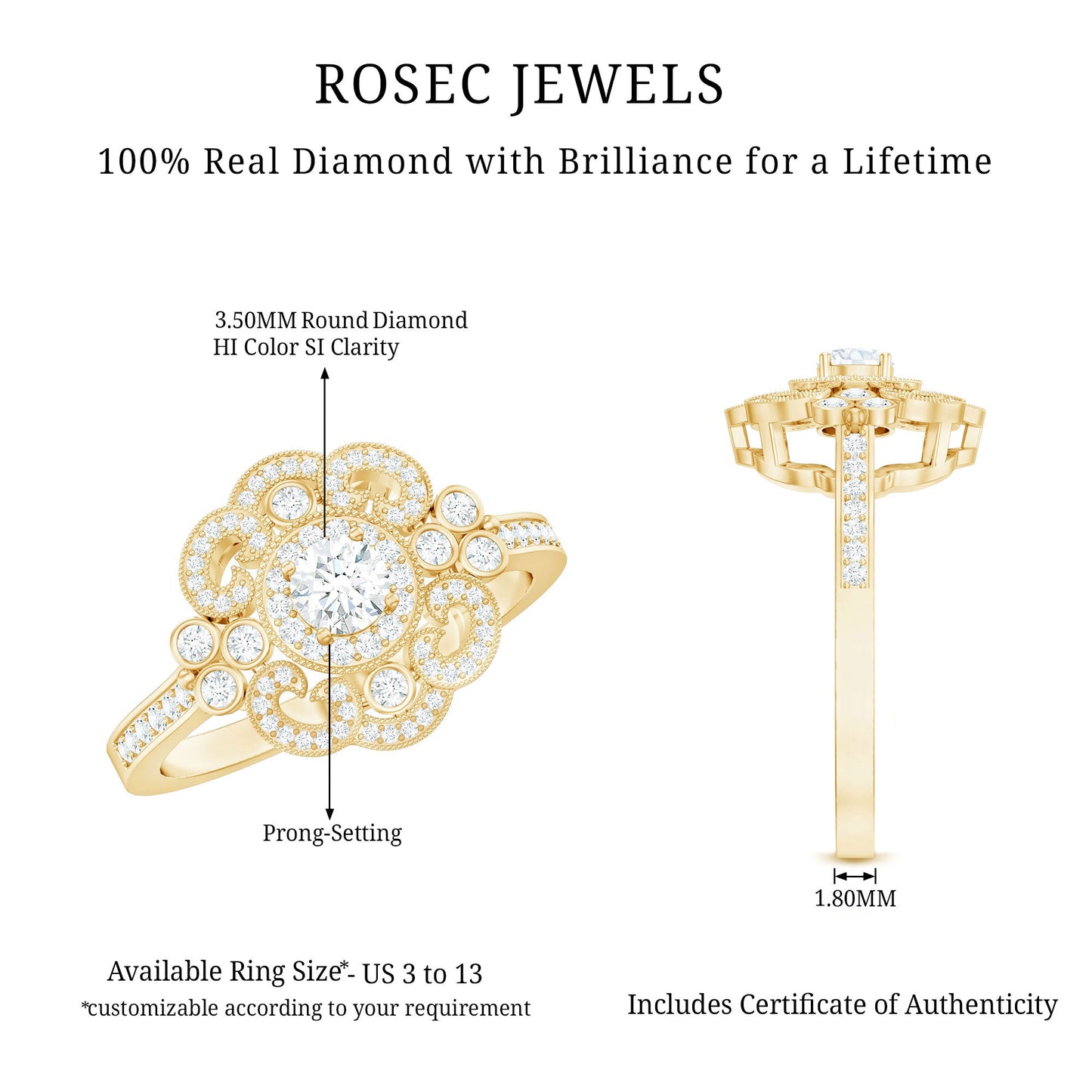 Vintage Looking Diamond Engagement Ring for Women