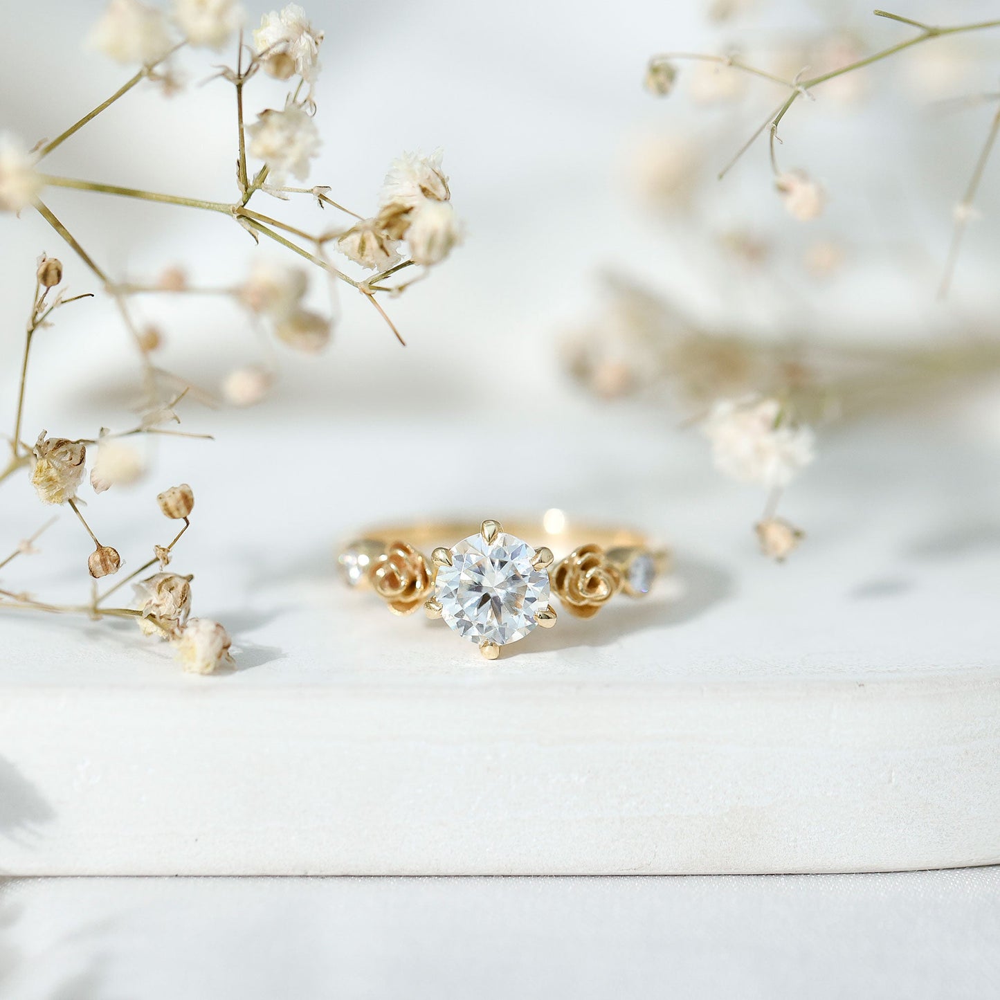 Brilliant Cut Moissanite Rose Engagement Ring For Women
