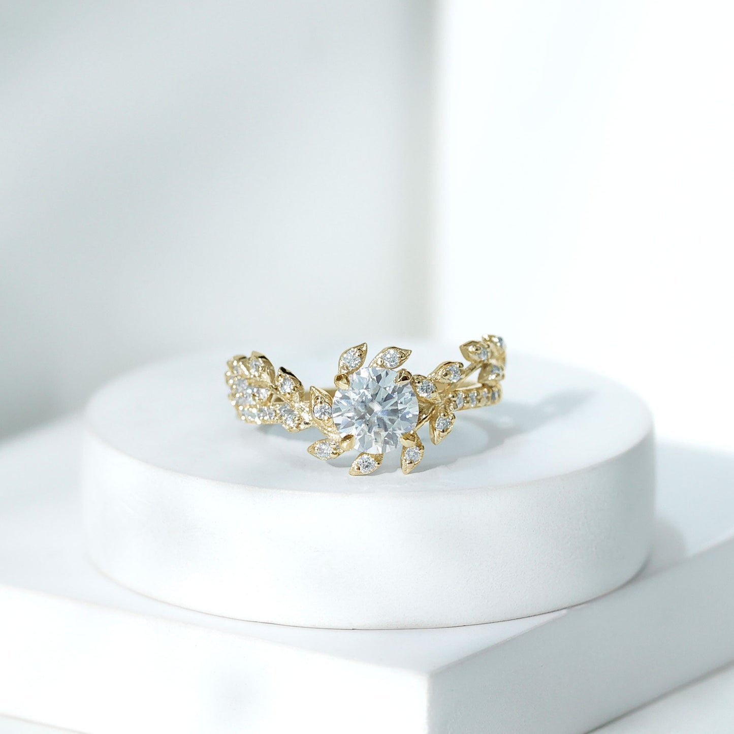 1.3 Carat Round Cut Moissanite Vine Engagement Ring for Women