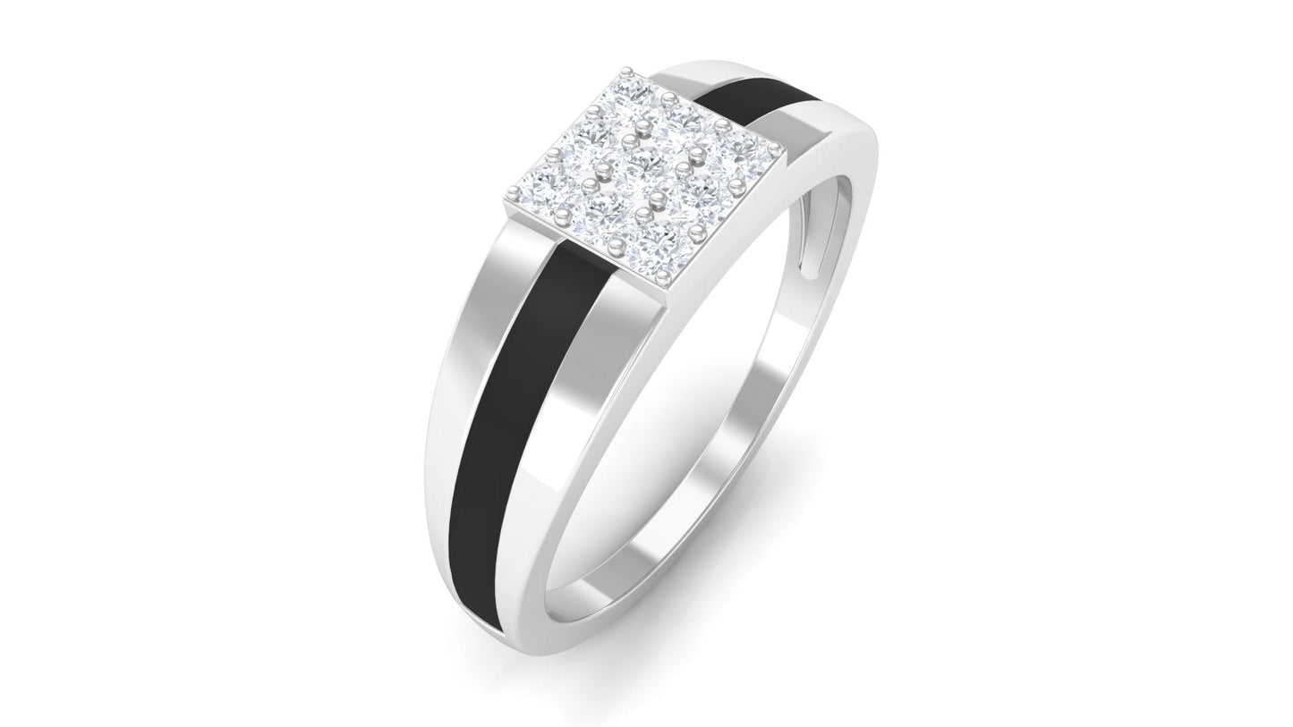 Certified Real Diamond Mens Engagement Band with Black Enamel