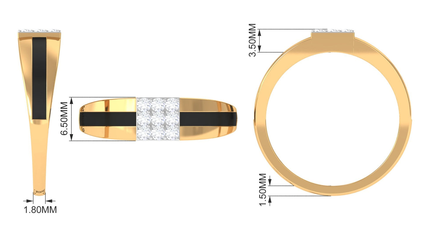 Certified Real Diamond Mens Engagement Band with Black Enamel