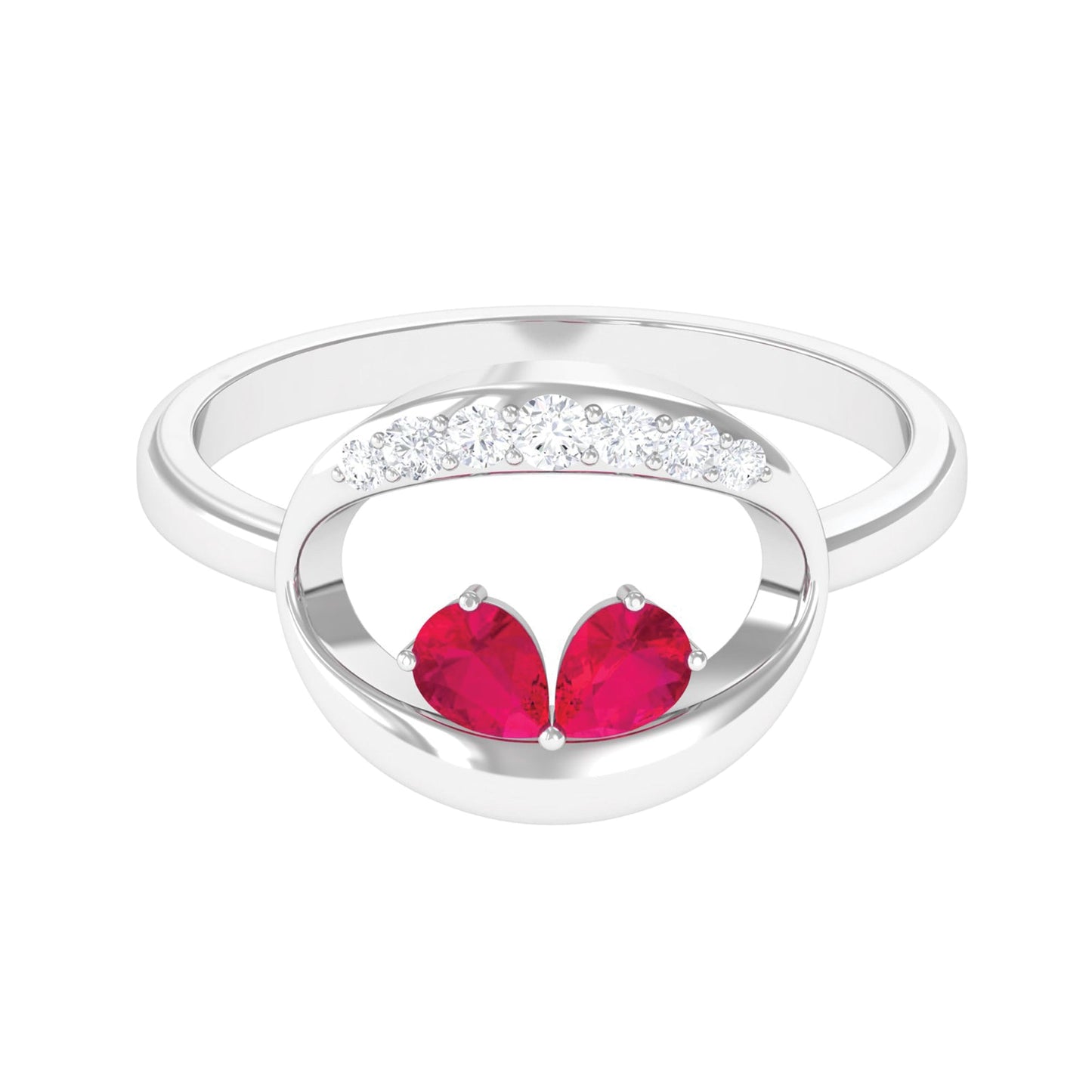Contemporary Ruby Toi Et Moi Ring with Diamond