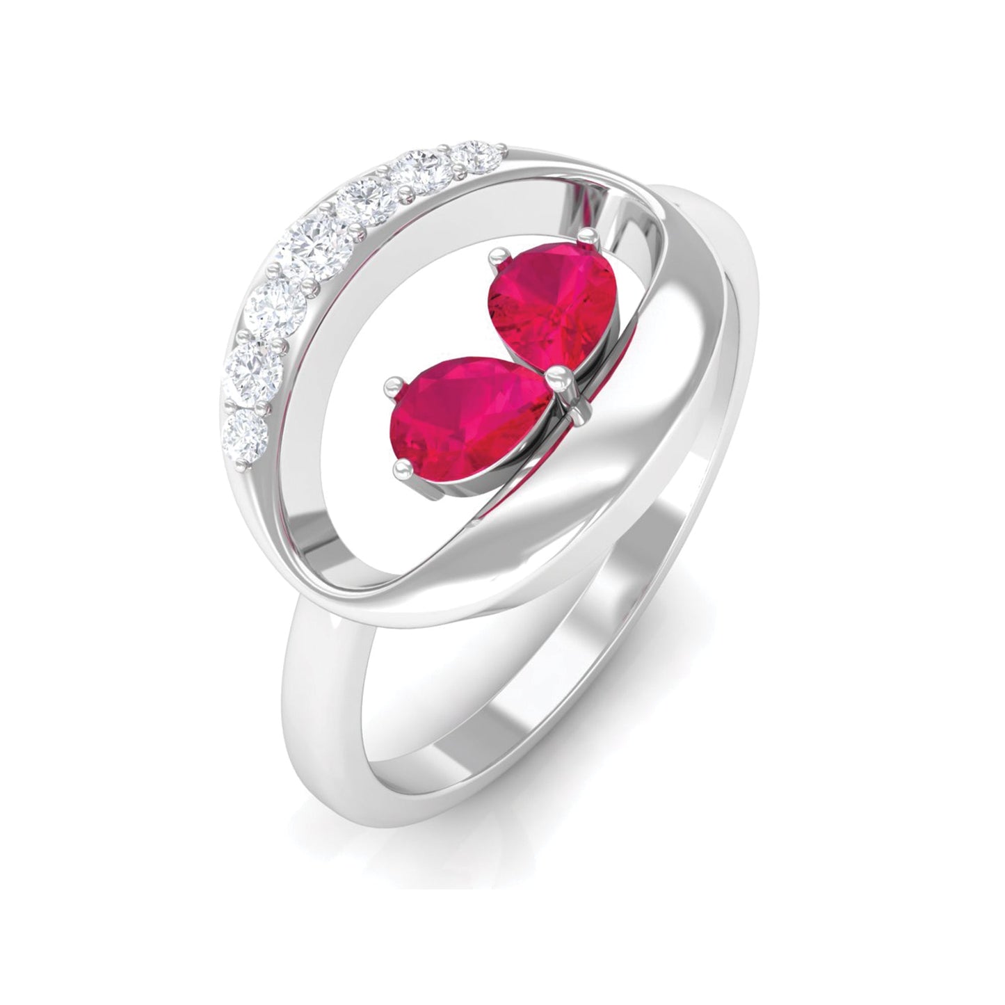 Contemporary Ruby Toi Et Moi Ring with Diamond