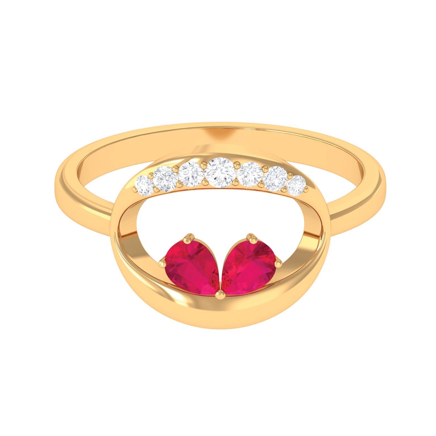 Contemporary Ruby Toi Et Moi Ring with Diamond