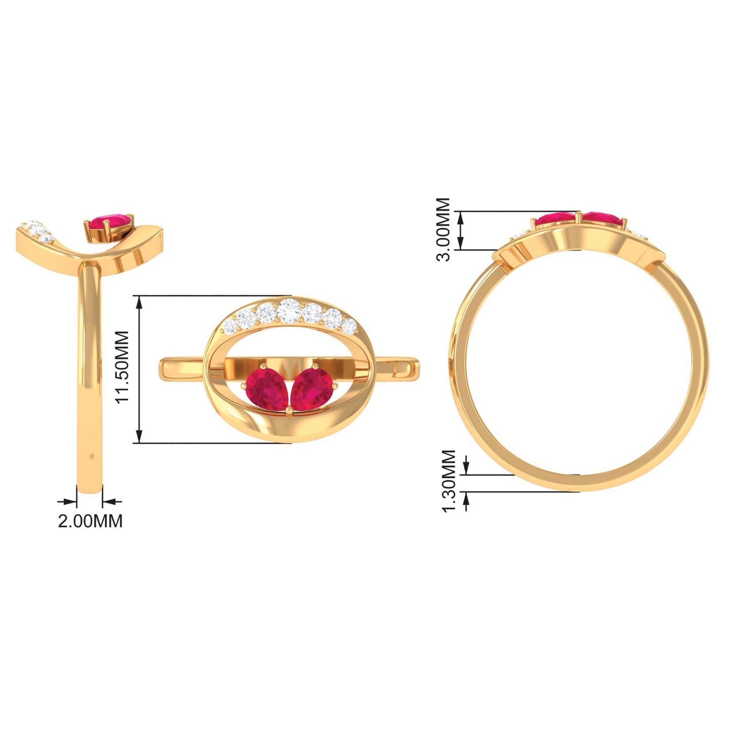 Contemporary Ruby Toi Et Moi Ring with Diamond