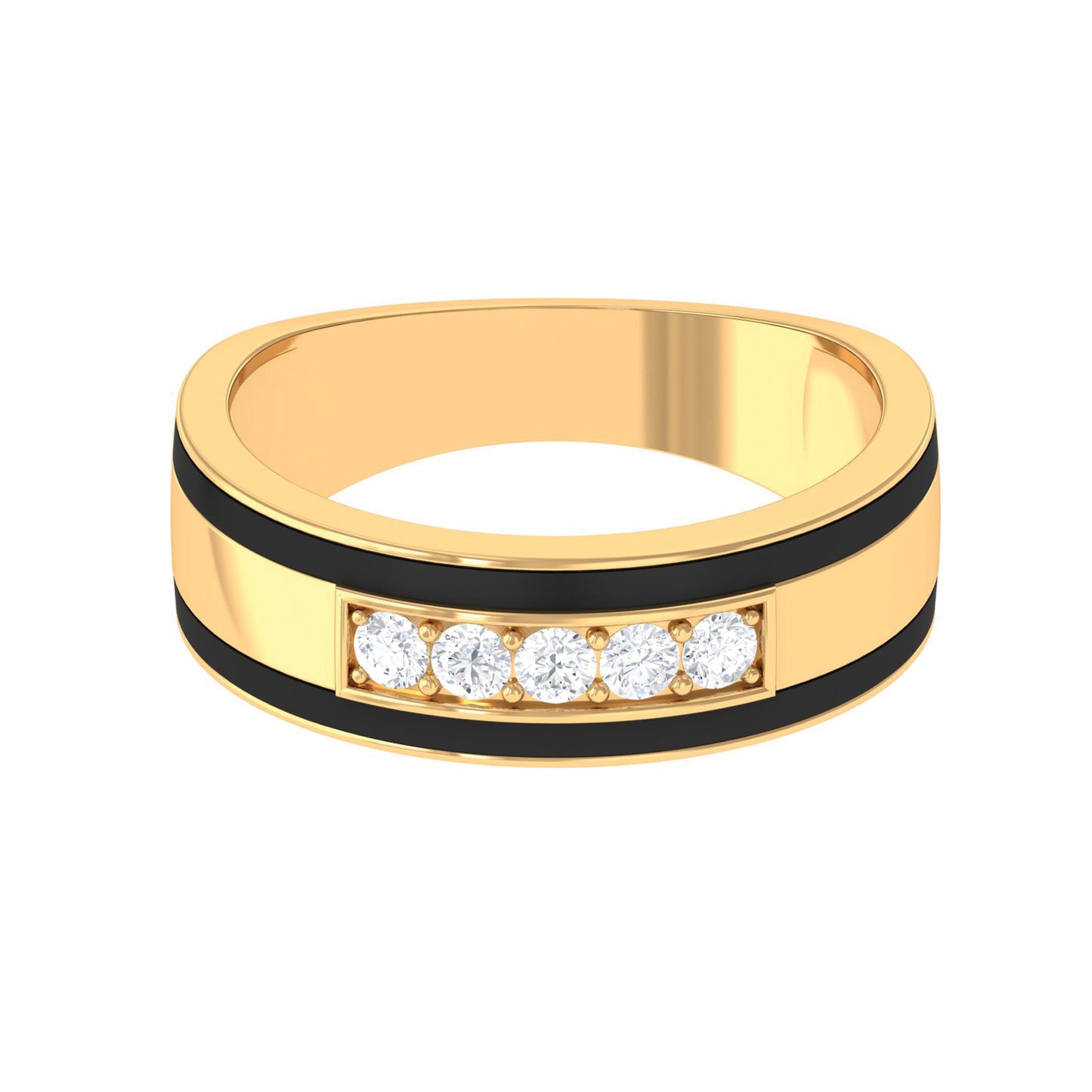 Certified Real Diamond Wedding Band with Black Enamel
