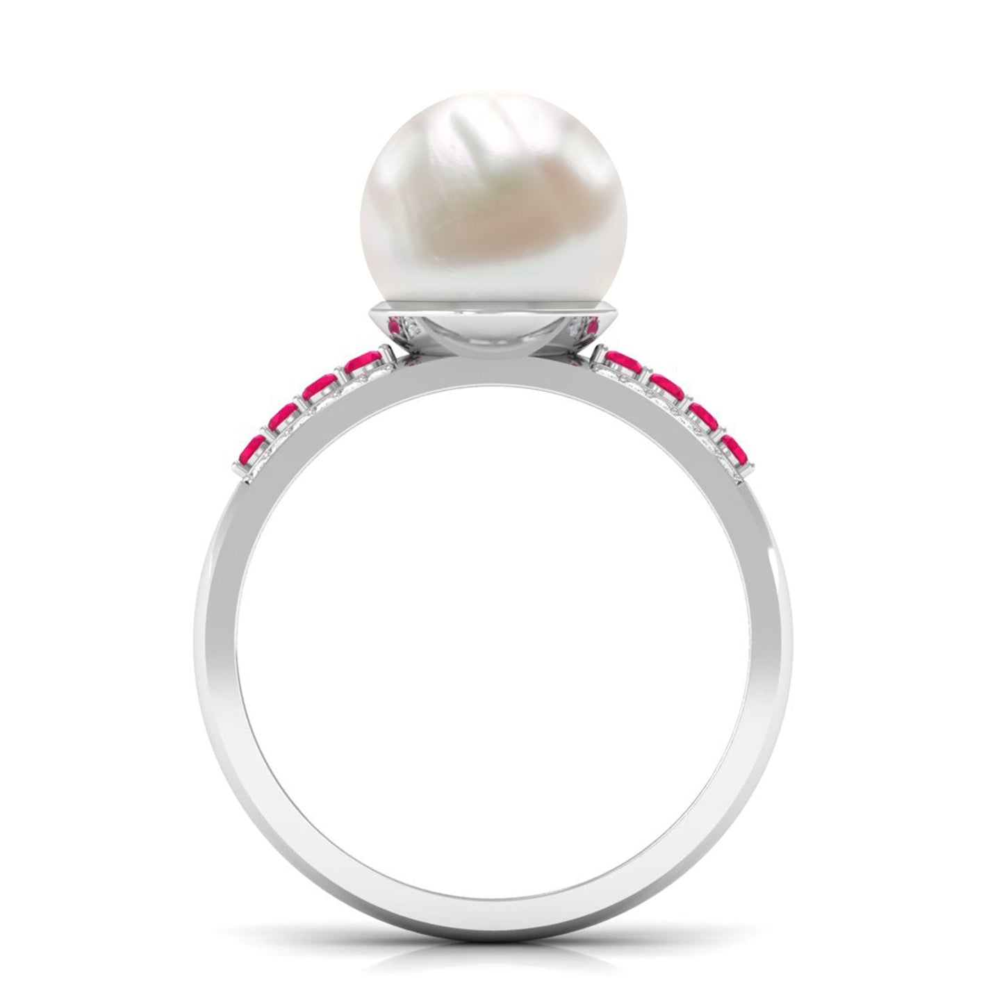 8 Carat Freshwater Pearl Solitaire Engagement Ring with Ruby and Diamond