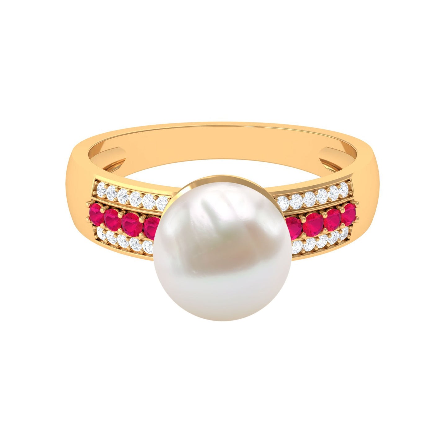 8 Carat Freshwater Pearl Solitaire Engagement Ring with Ruby and Diamond