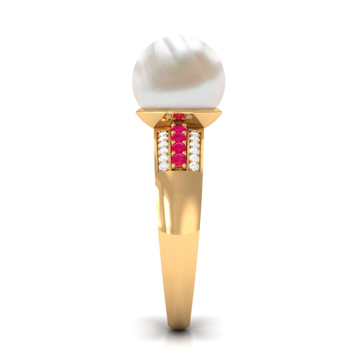 8 Carat Freshwater Pearl Solitaire Engagement Ring with Ruby and Diamond