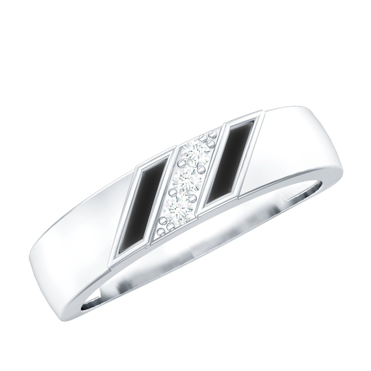 Natural Mens Diamond Wedding Band with Black Enamel
