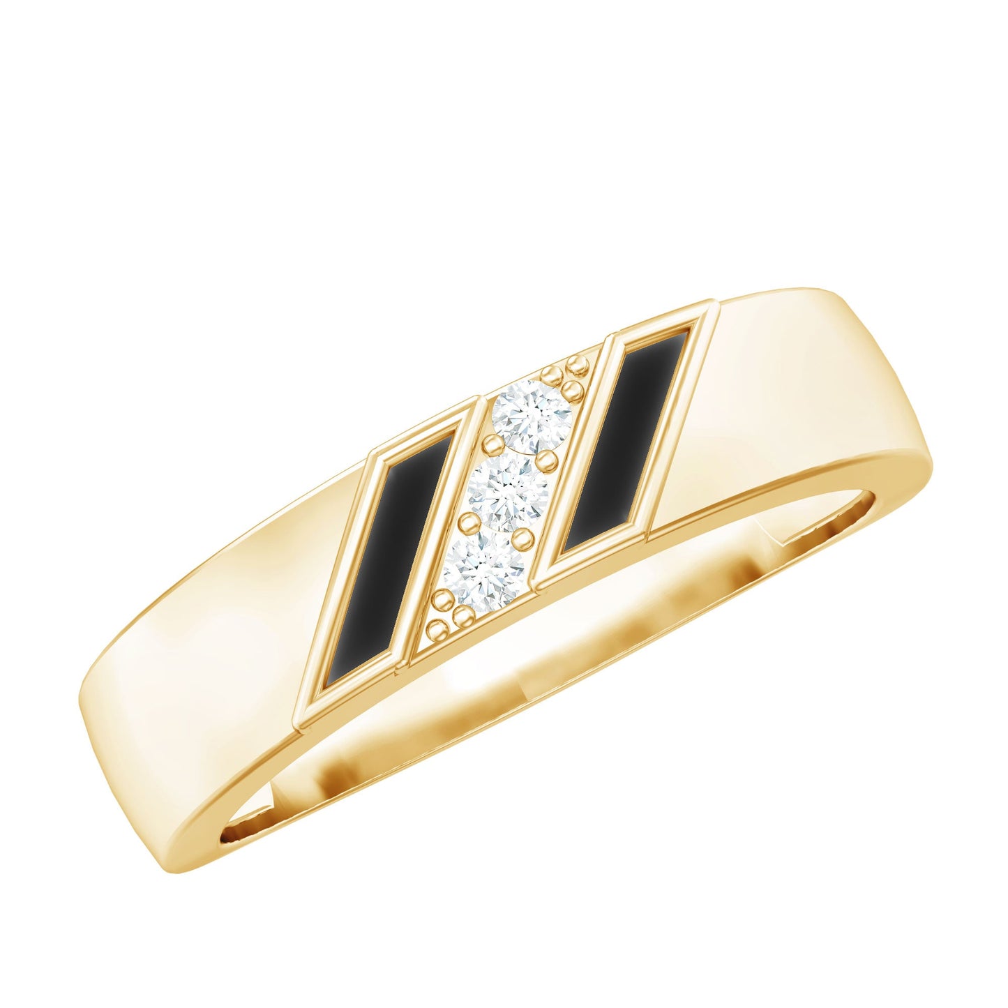 Natural Mens Diamond Wedding Band with Black Enamel