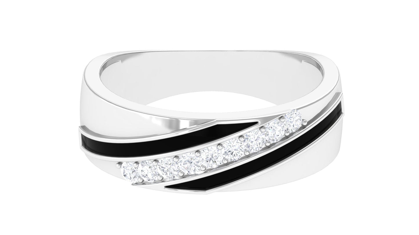 Certified Natural Diamond Mens Wedding Band with Black Enamel