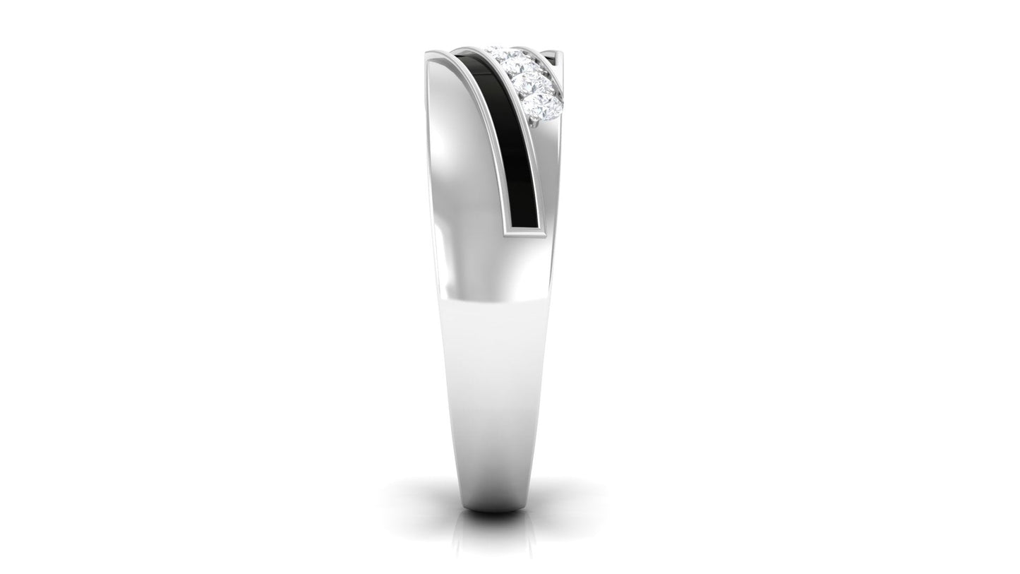 Certified Natural Diamond Mens Wedding Band with Black Enamel