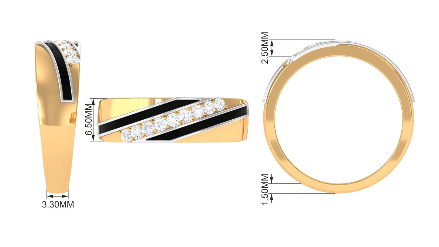Certified Natural Diamond Mens Wedding Band with Black Enamel