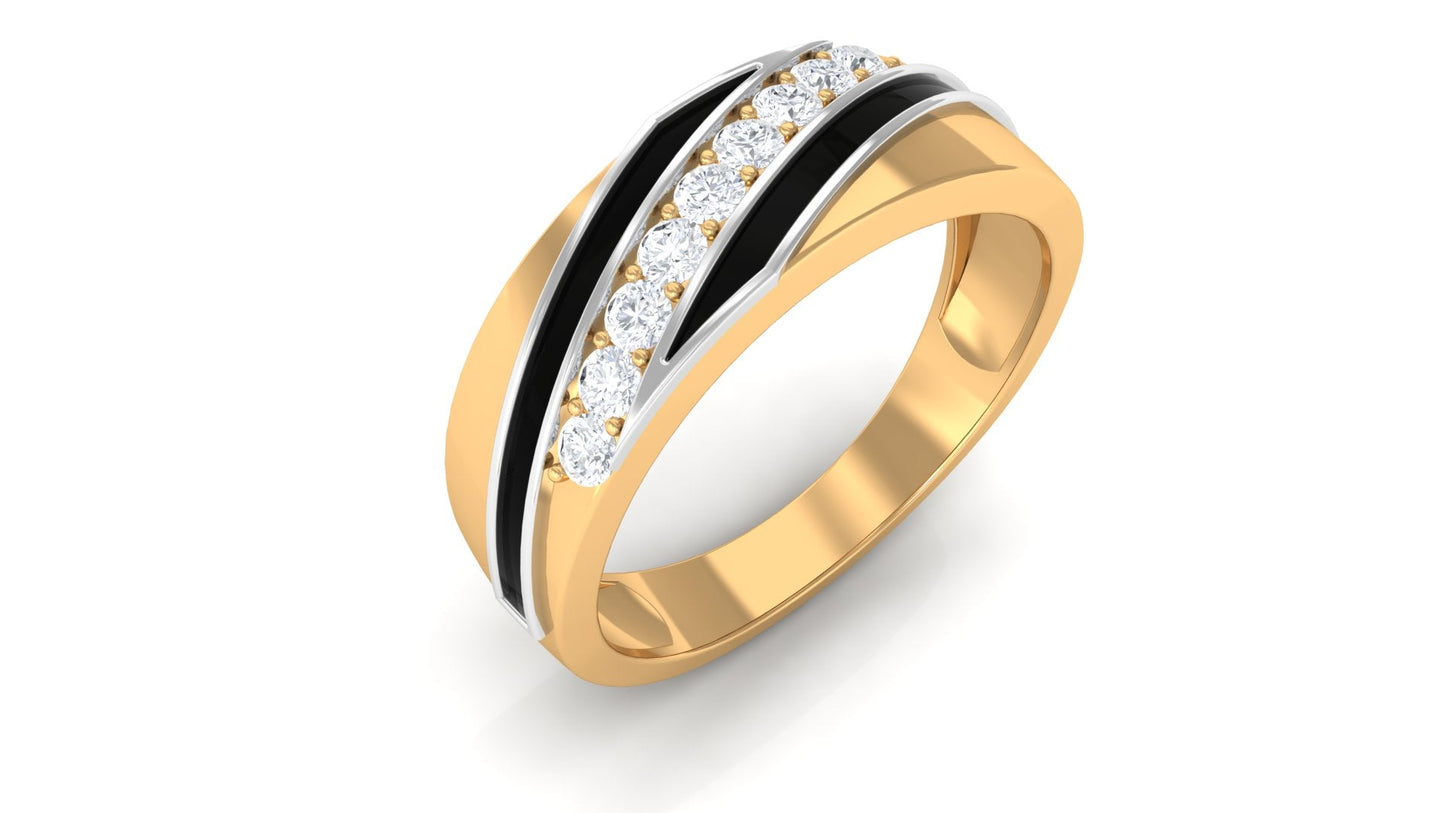 Certified Natural Diamond Mens Wedding Band with Black Enamel