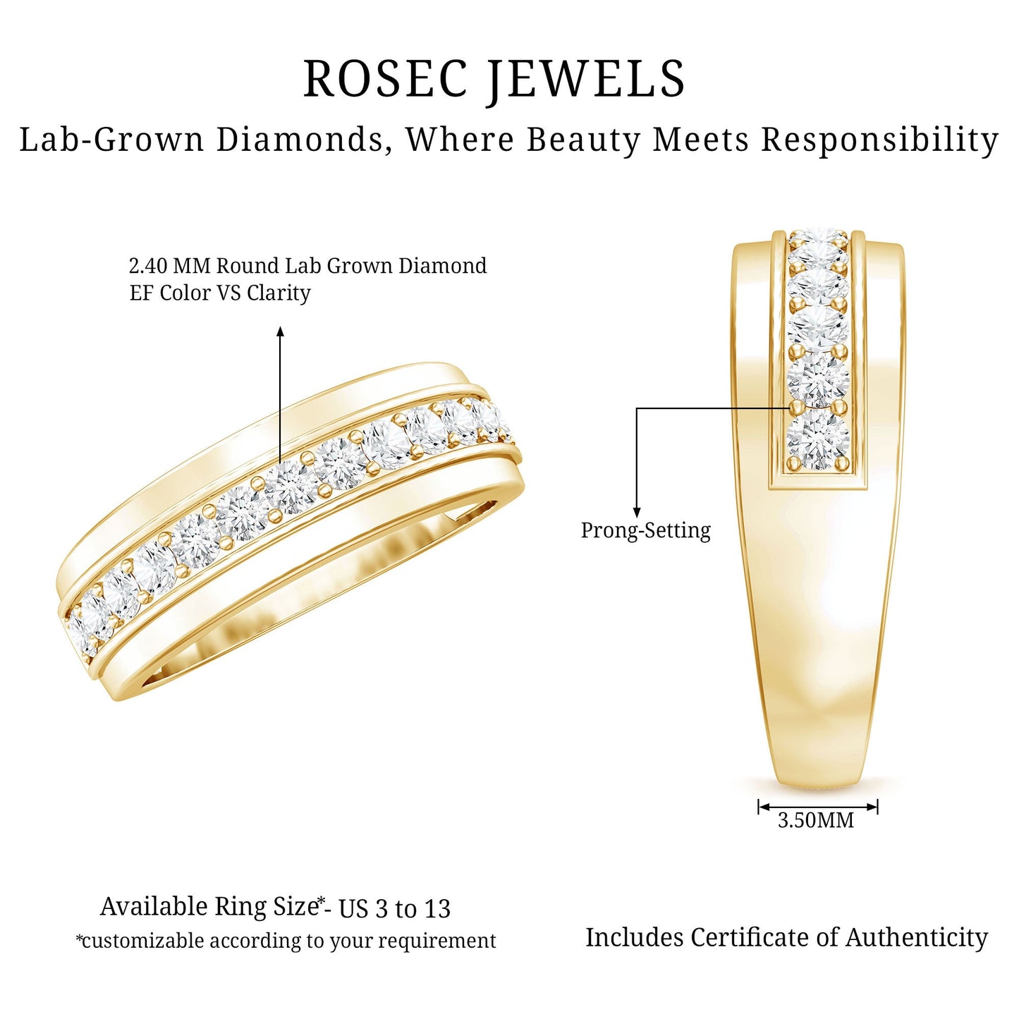 Lab Grown Diamond Half Eternity Mens Wedding Band