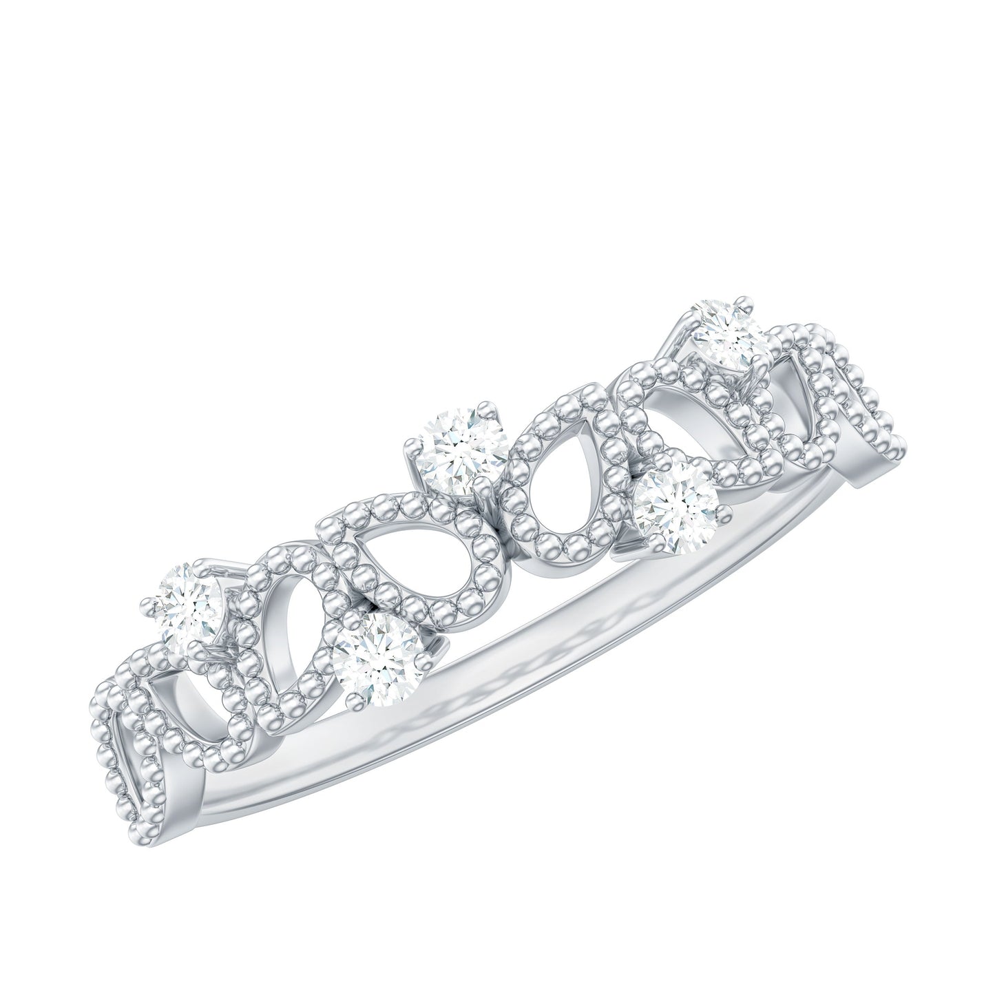 Natural Diamond Half Eternity Band with Beaded Detailing